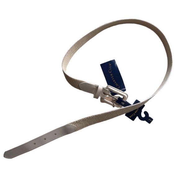 Charter club White & Tan Cotton Blend Genuine Bonded Leather Belt - Picture 4 of 5